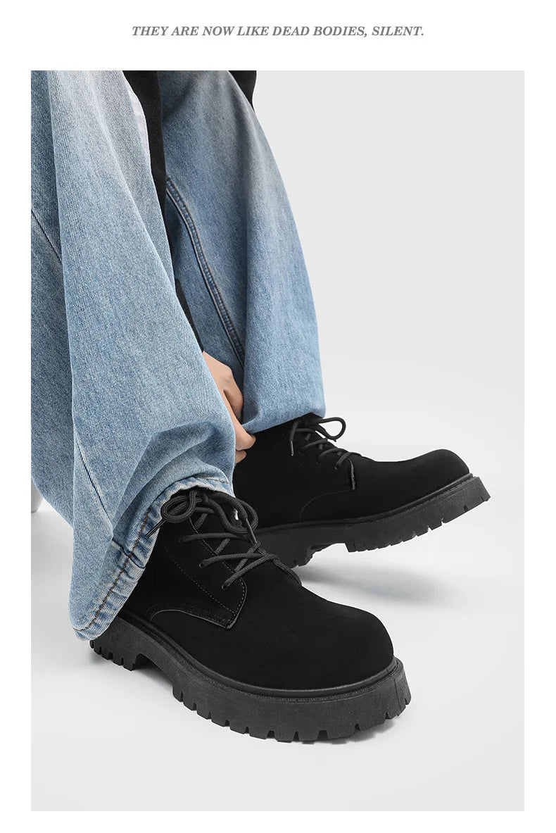 Men's High Top Platform Boots British Style High-end Chelsea Boots Fashion Retro Men Tooling Ankle Boots Mens Shoes Botas Hombre