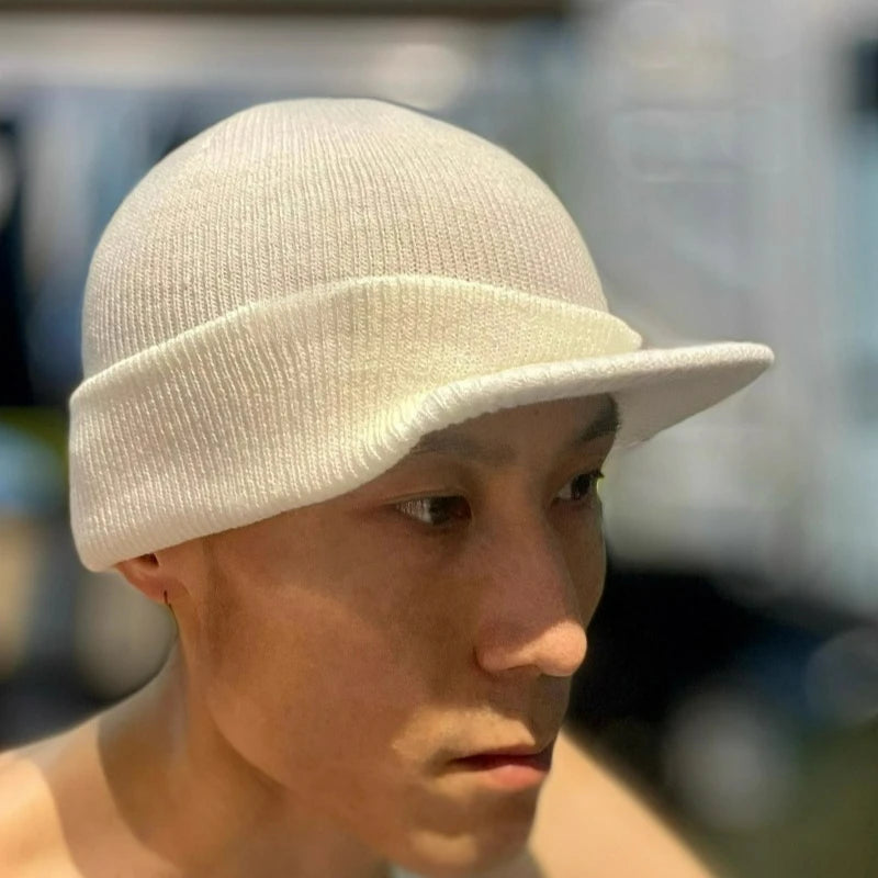 New Unisex Knitted Hats Fashion Thicken Fur Lined Soft Beanie Cap with Brim Thermal Winter Simple Hip Hop Hat for Men Women Gift