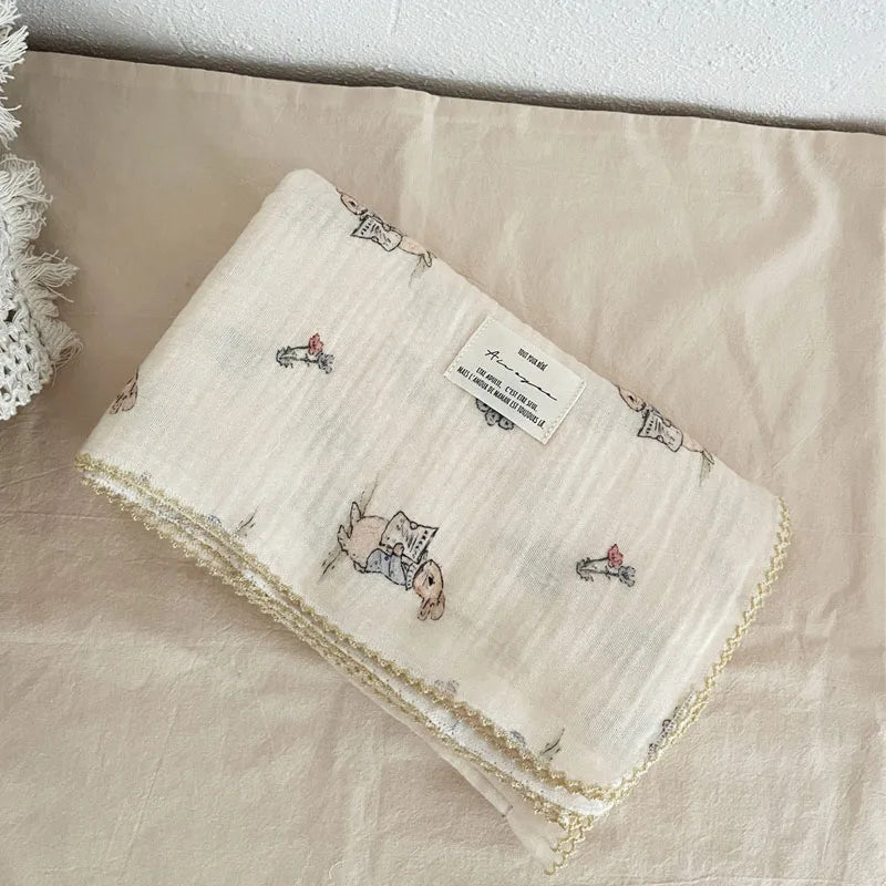 2-3 Layers Baby Blankets Bear Dots Print Cotton Gauze Muslin Swaddle Wrap Newborn Infant Bedding Sleeping Receving Blanket