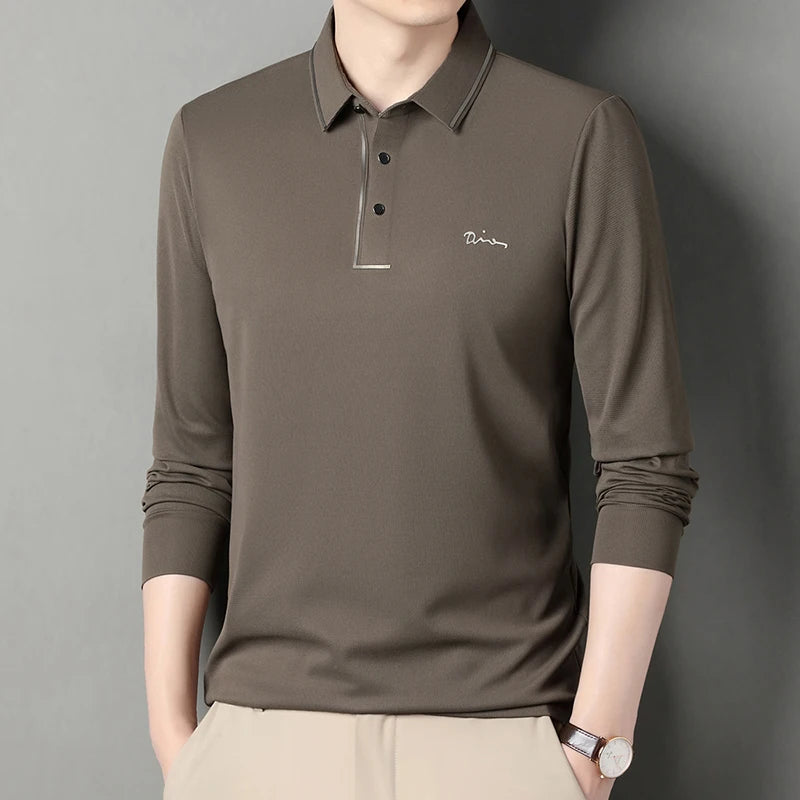 Men's Long Sleeve T-Shirt, Loose Fit Casual Printed Polo Shirts, Shrink Resistant Cotton Crewneck T-Shirt for Men