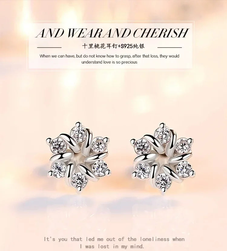925 Sterling Silver Earrings For Women Zirconia Flower Stud Earring Oorbellen Brincos De Prata Pendientes Wedding Party Gift