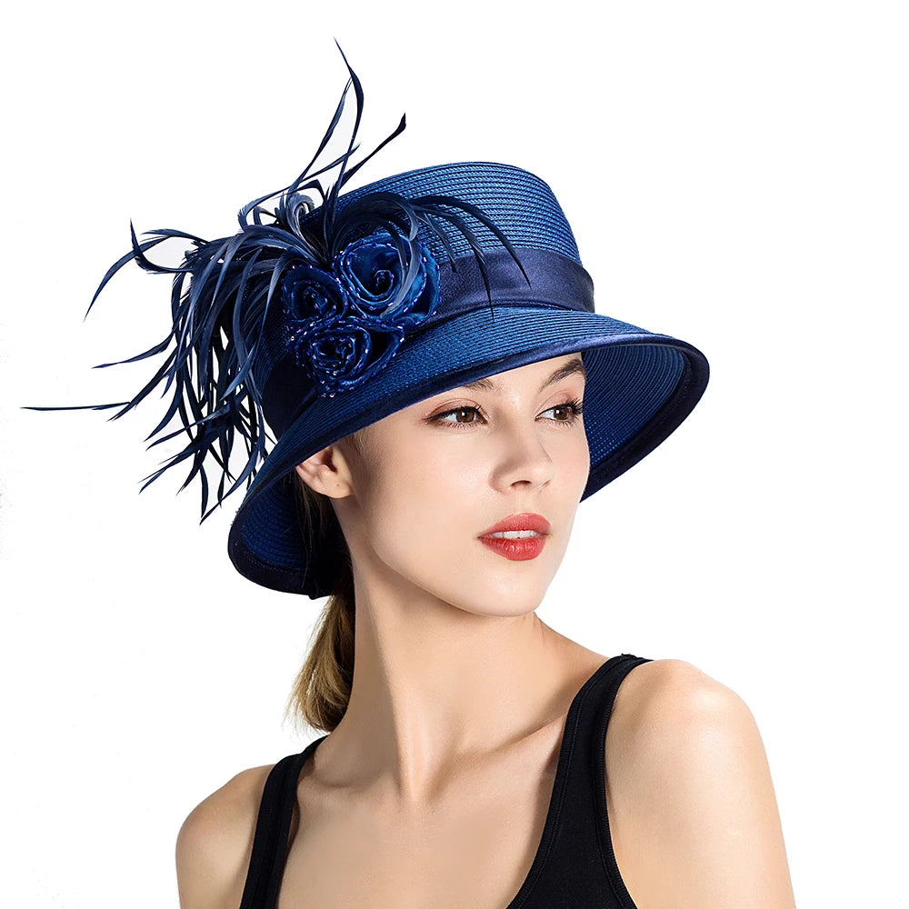 Women's Elegant Luxury Church Hats Vintage Ladies Fascinator Hats Classy Formal Headpieces no detachable