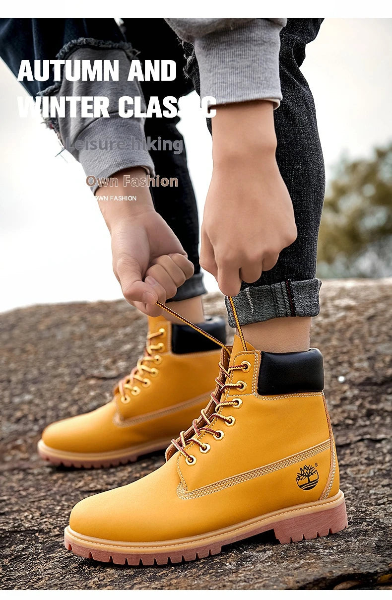 Boots Men High Top Boots Men's Leather Shoes Winter Fashion Shoes Outdoor Sneakers Lace Up Non-Slip Ankle Boots Male