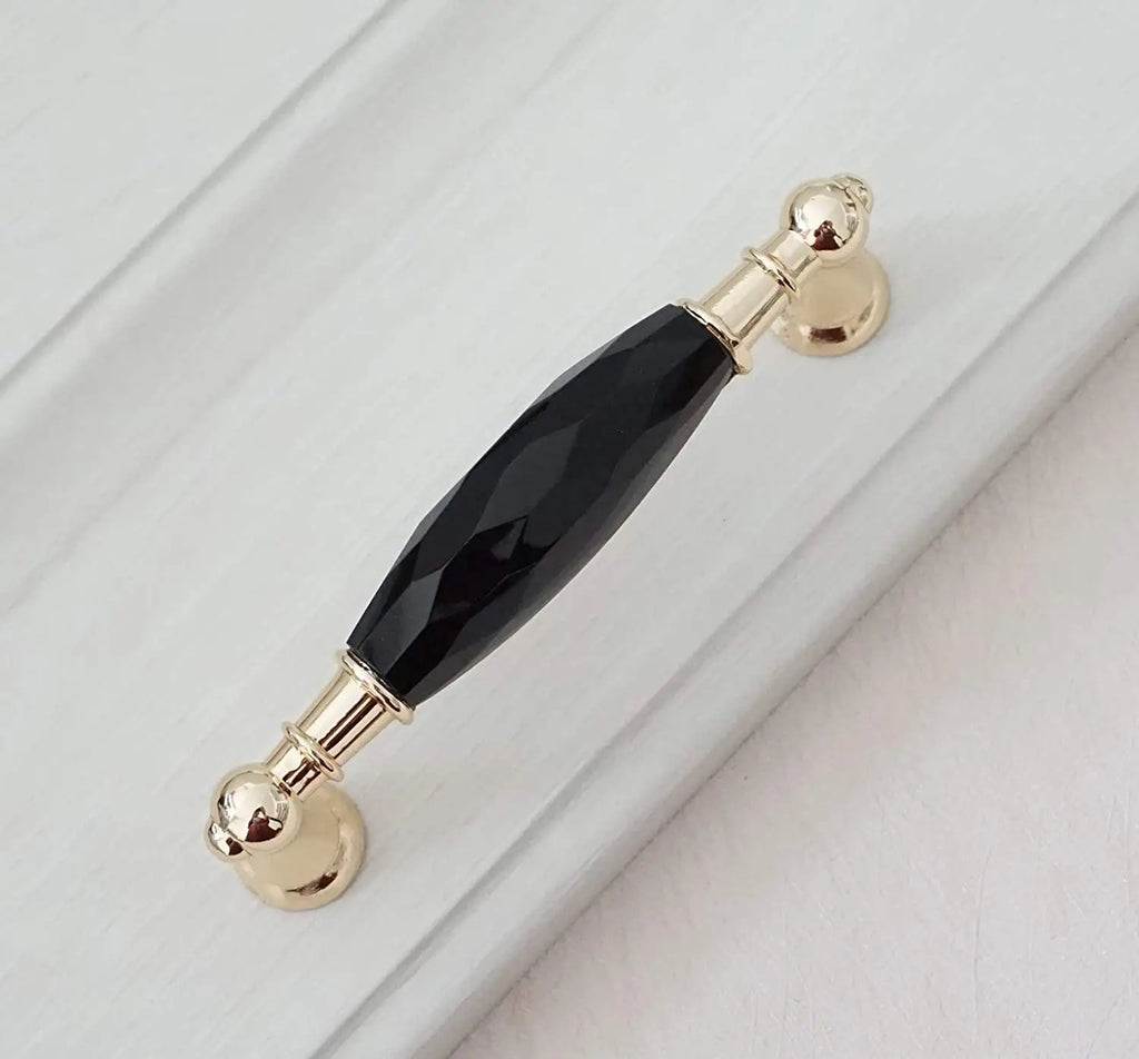 Modern Crystal Glass Drawer Handles – Gold and Black Cabinet Pulls for Dressers and Cupboards (96mm/128mm)