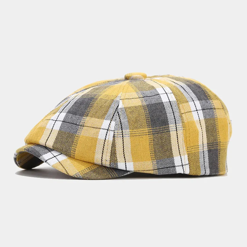 Men Women Autumn New Checkered Octagonal Hats Art Retro Newspaper Children's Hats Men's Casual Painter Duck Tongue Hats