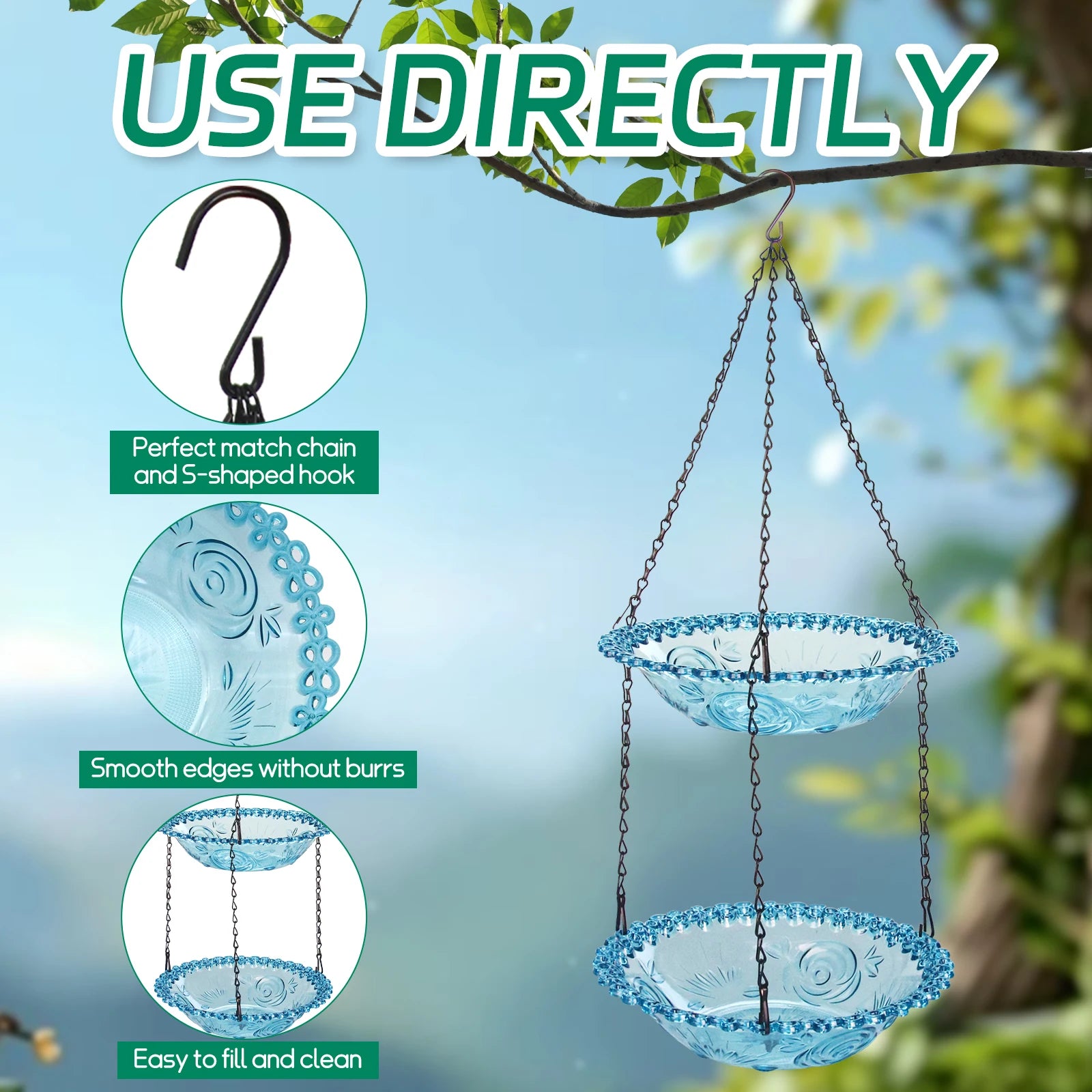 Hanging Bird Bath Hanging Bird-Feeder- Garden BirdBath Tray Wildlife Feeder Plate Water Bowl or Water Bowl for Garden Decoration