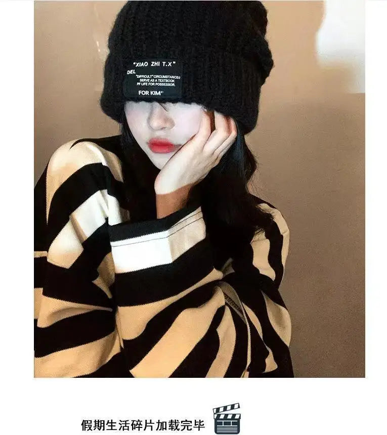 Knitted hats children's ins knitted toe caps versatile big head circumference face covering ear protection pile of hats