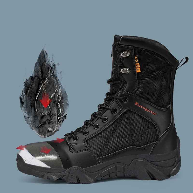 High-Top Anti-Smashing Work Boots Outdoor Waterproof Safety Shoes Steel Toe Non Slip Men's Boots Fashion Protective Men Shoes