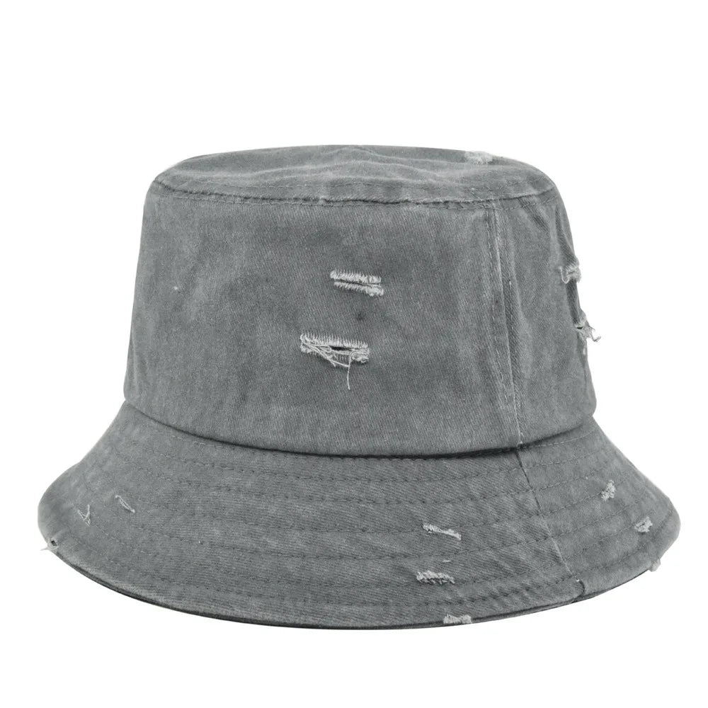 Vintage Distressed Multicolor Bucket Hats Streetwear Unisex Y2K Washed Cotton Fisherman Hat with Rip Holes Unisex Summer Sun Cap