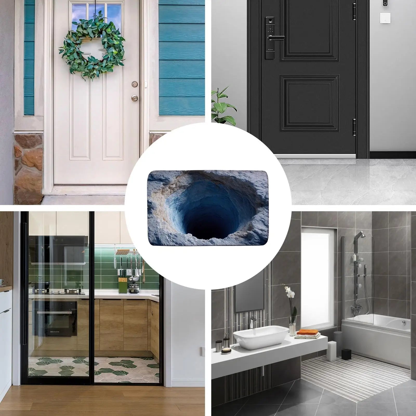 Bathroom Absorbent Floor Mat Non-Slip Entryway Rugs Quick-Dry 3D Visual Abyss Design Bathroom Rugs for Kitchen Home Front Door