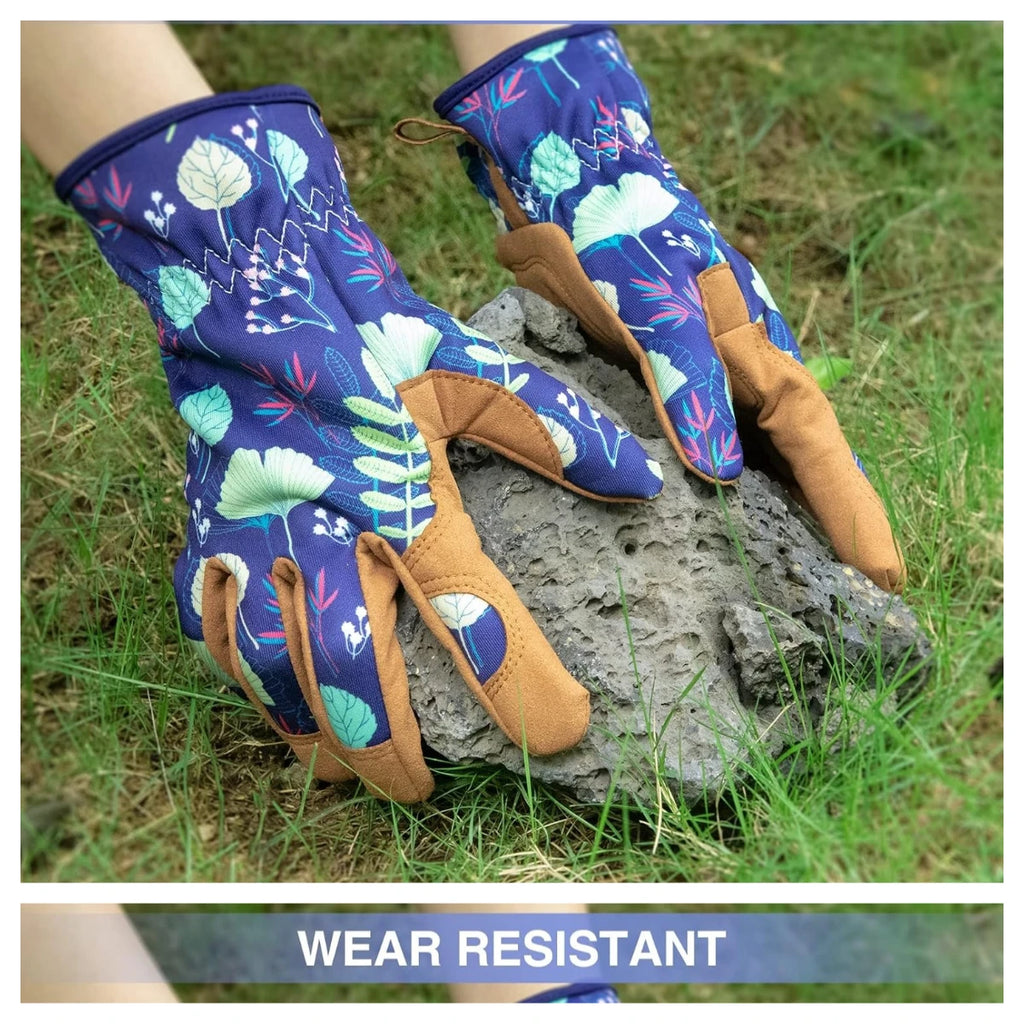 Womens Gardening Weeding Working Gloves, Leather Garden Glove for Women Thorn Proof No Stab for Digging, Planting,Pruning