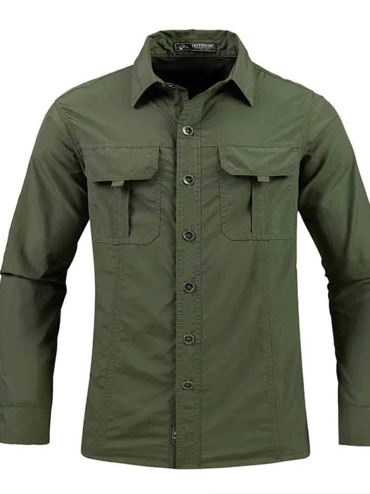 New Mens Long-sleeved Hiking Shirts Summer Outdoor Tactical Multi-pocket Waterproof Quick-dry Fishing Camping Cargo Safari Shirt