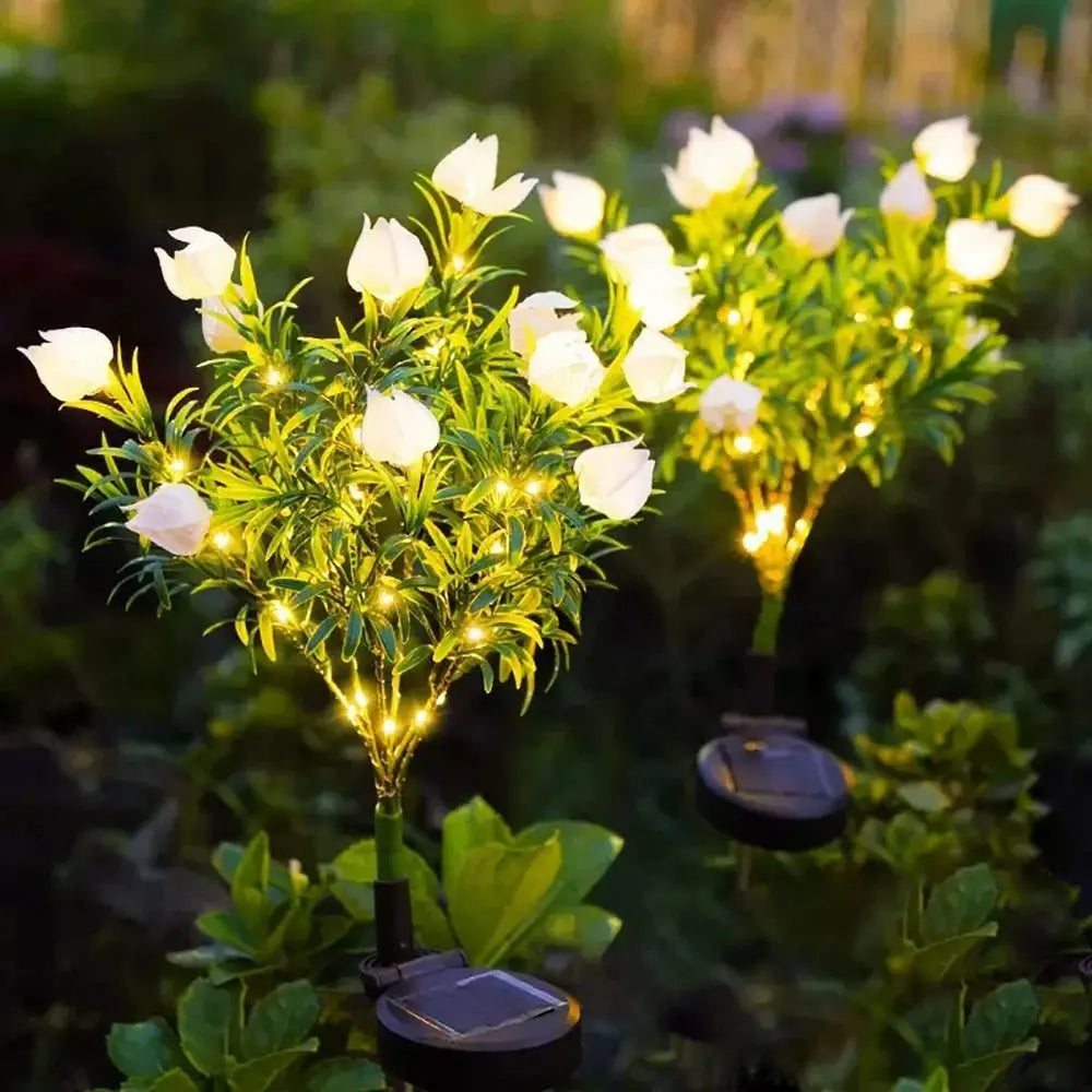 Gardenia Flower Solar Artificial Flower Light 42LED Realistic Waterproof Landscape Lamp Solar Powered Ground Mounted