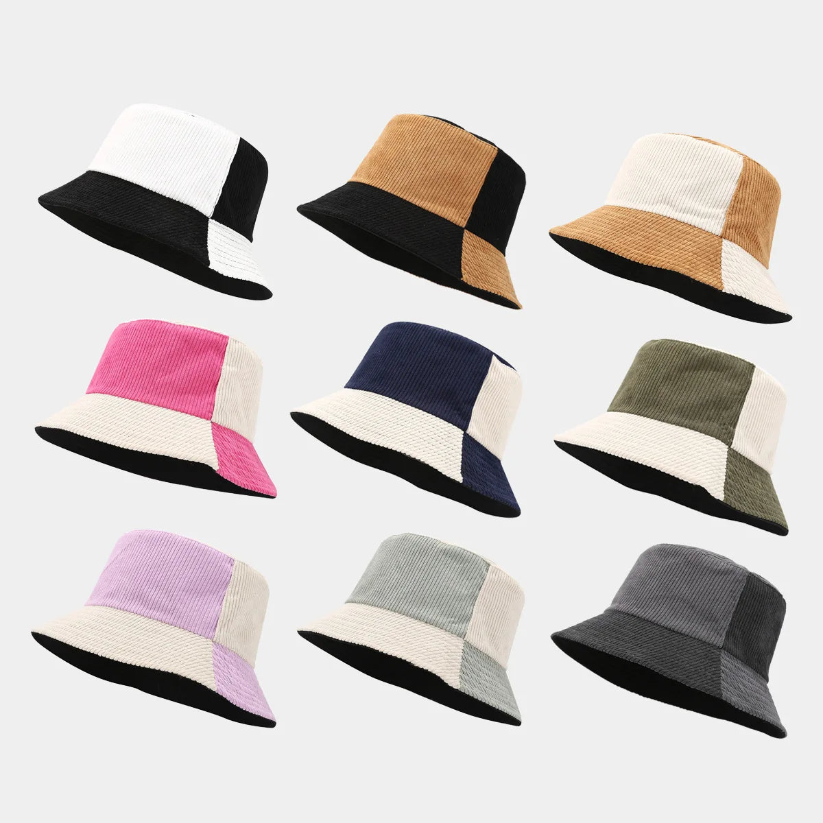 Women's Bucket Hats American Retro Contrasting Color Harajuku Simple Versatile Corduroy Fisherman Hats Large Brim Caps For Girl