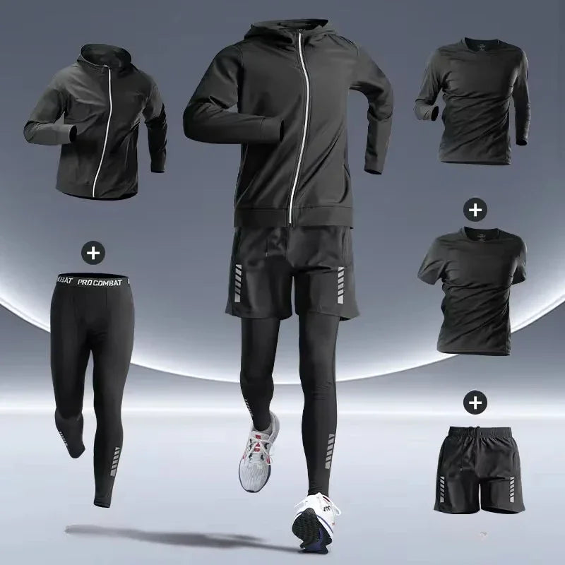 Sports Suits Men's Fitness Clothes Night Running Autumn Tight-fitting Quick-drying Clothes Cycling Training Clothes Equipment