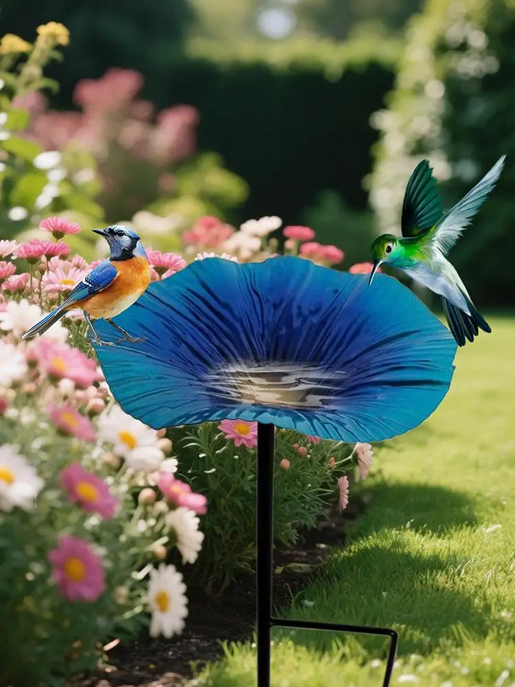 Bird waterer and feeding station Outdoor Bird Bath Pole Water Feeder Flower Shape Decorative Feeding Station Garden Decor