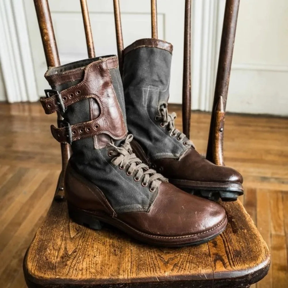 Men's Vintage Military Boots  Boots Flat-Soled Color-Block  Boots