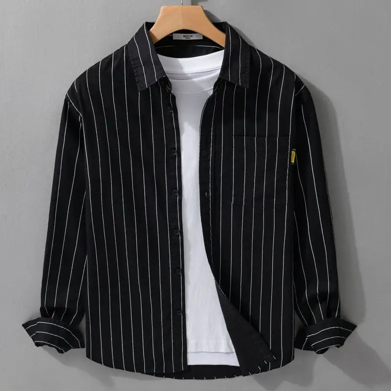 Striped Men Long Sleeve Spring Autumn Fashion Casual Versatile Shirt
