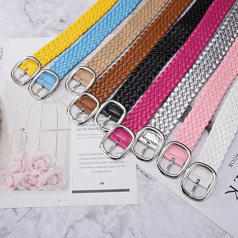 Fashion Women Braided Bright Colors Belts Ladies Waist Ornament No Holes All Matching