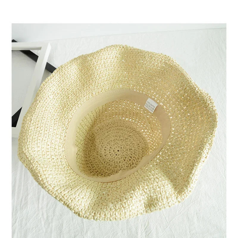 Sun Hat Wide Brim Floppy Summer Hats for Women Beach Panama Straw Dome Weave Bucket Hat Femme Shade Hat Women Hats