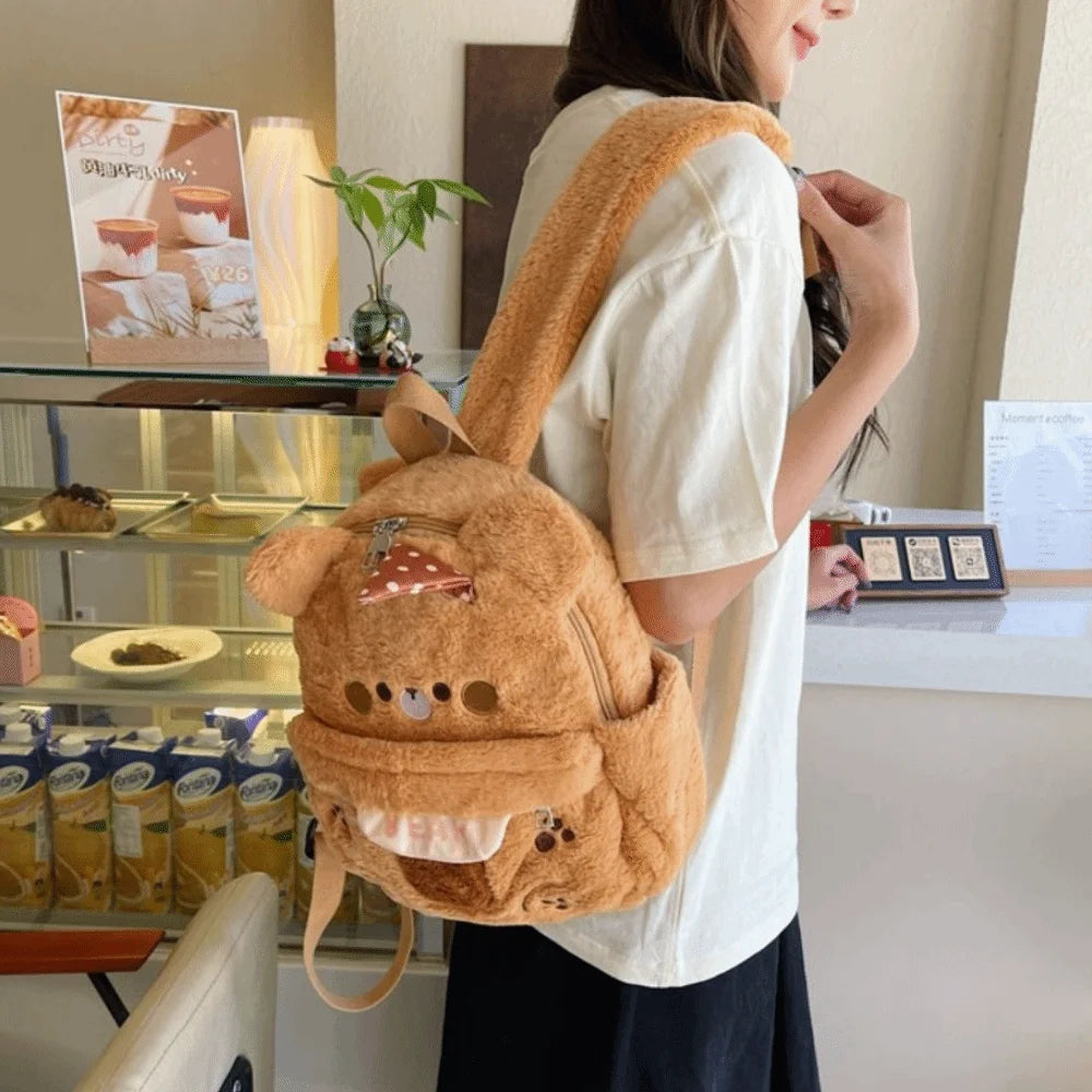Backpack Adjustable Straps Cartoon Little Bear Backpack Large Capacity Soft Bear Schoolbag Creative Animal Shoulder Bag Gift