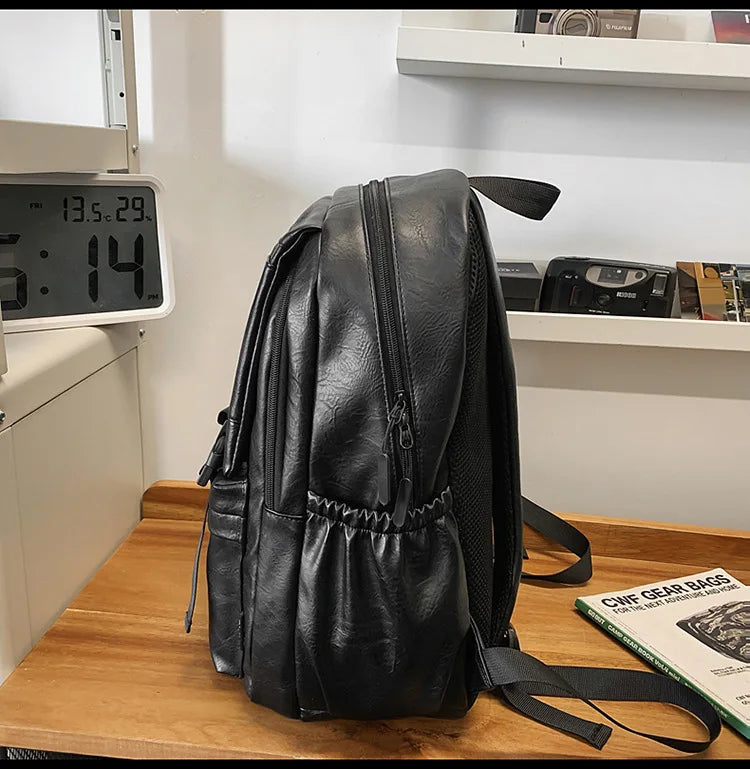 Men's Backpack Fashion Pu Leather Waterproof Man Laptop Bag Korean Backpacks Large School Bag Male Rucksack Student Pc Bagpack