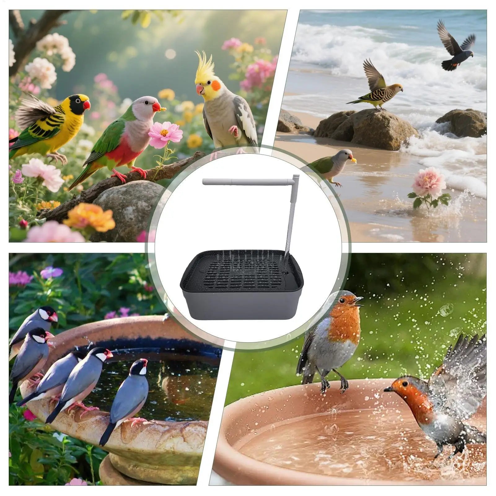 Bird bath tub, automatic bird bath tub with circulating water shower, low-noise bird shower for budgies, automatic pet bird bath