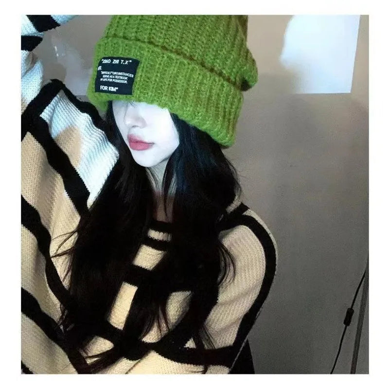 Knitted hats children's ins knitted toe caps versatile big head circumference face covering ear protection pile of hats