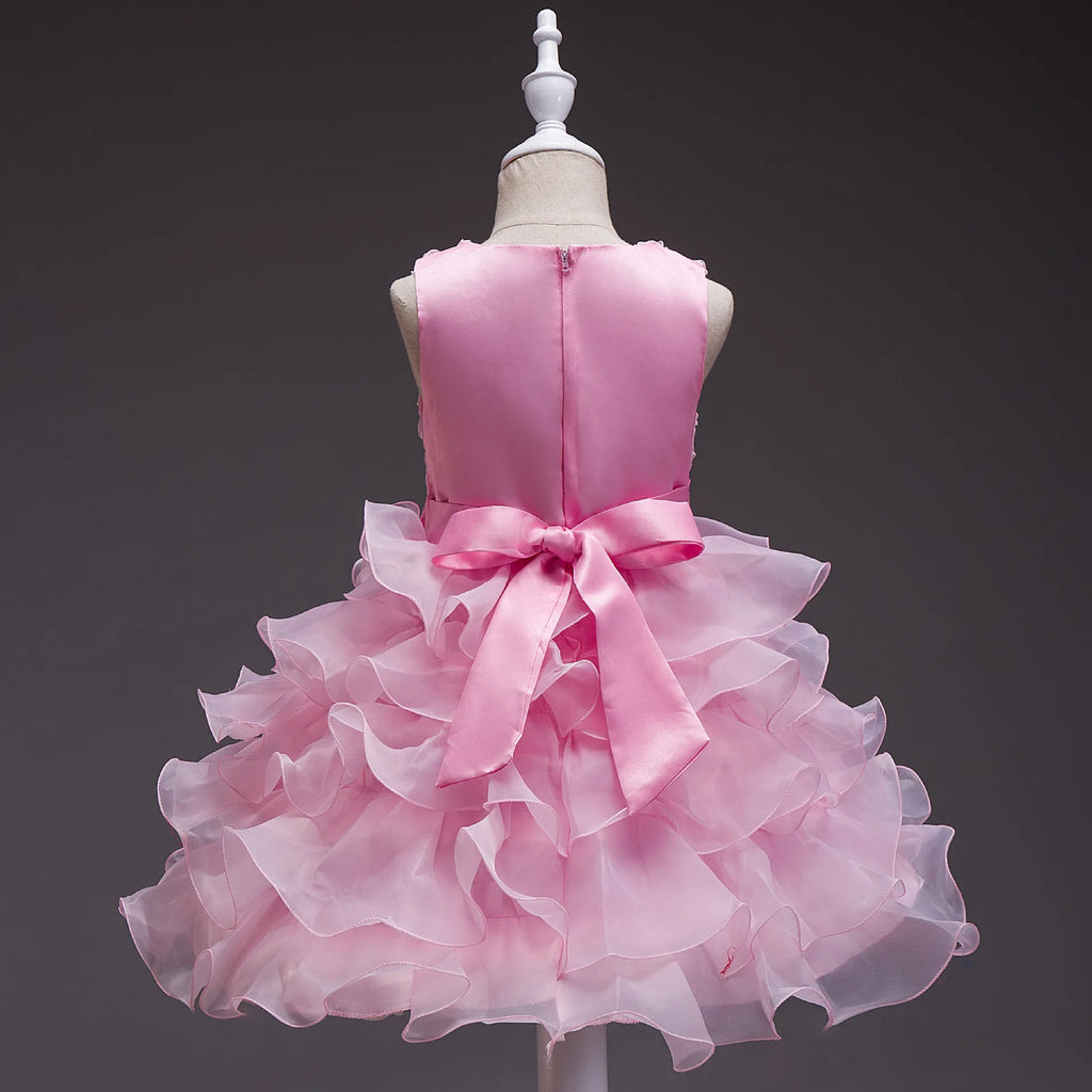 Elegant Dress For Girls Sleeveless Flower Ruffles Gown For Kids Wedding Prom Bridesmaid Birthday Party First Communion Dress