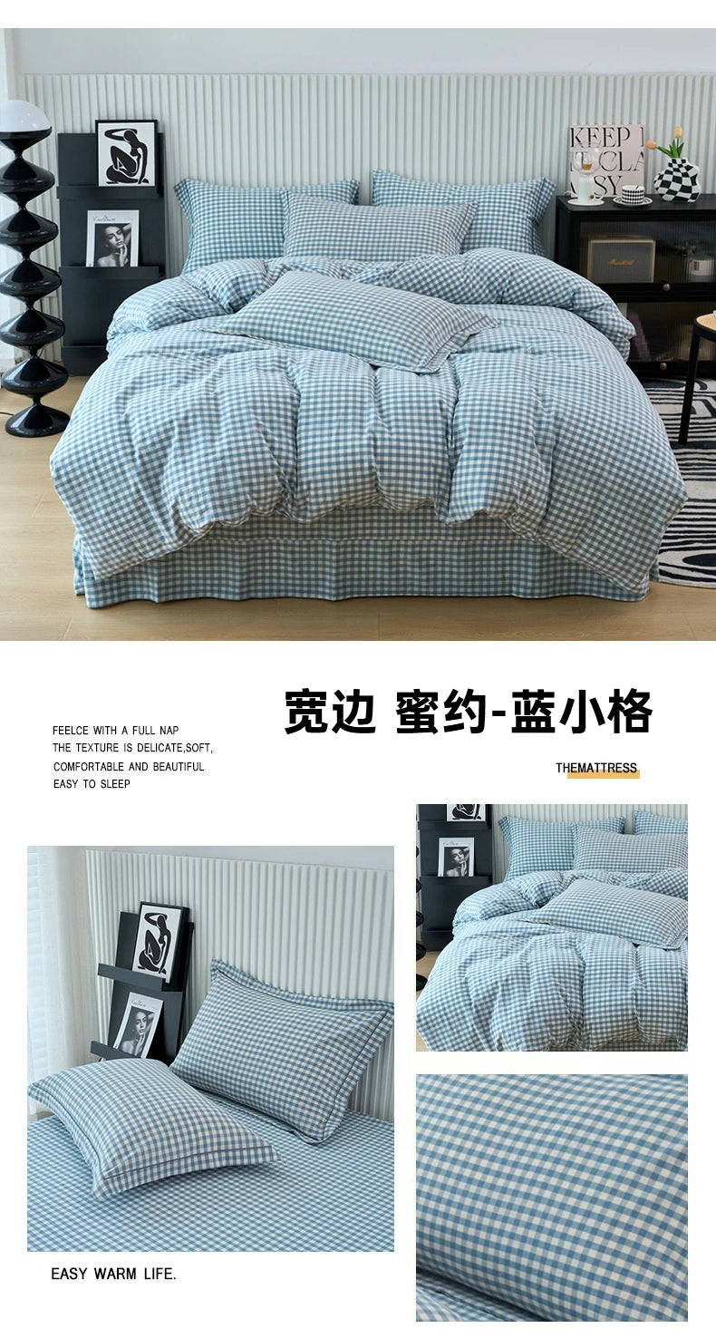 New Cotton Quilt Cover Plaid Yarn-dyed Washed Single Douvet Bed 160x210 220x240 Skin Friendly Comfortable Large Size Bedding