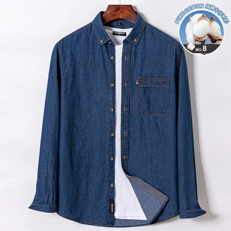 Men's shirt Long sleeve Autumn and winter 100% cotton denim coat Business casual wear high quality fashion breathable