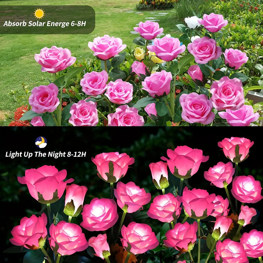 Garden Ground Light Solar Lawn Lamp LED Artificial 5 Head Rose Flower Holiday Summer Wedding Party Outdoor Yard Patio Decoration