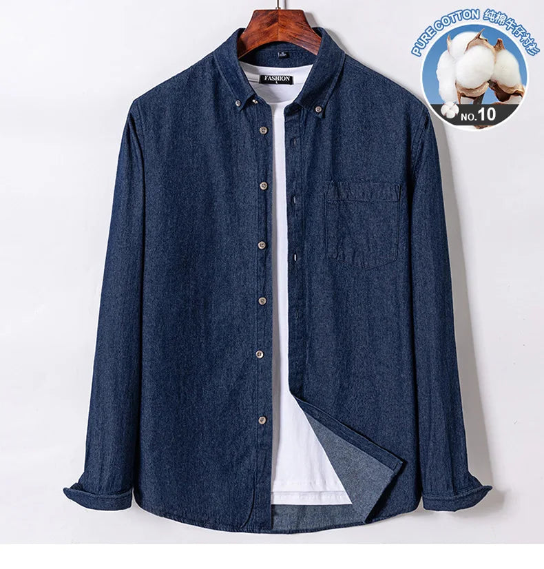 Men's shirt Long sleeve Autumn and winter 100% cotton denim coat Business casual wear high quality fashion breathable