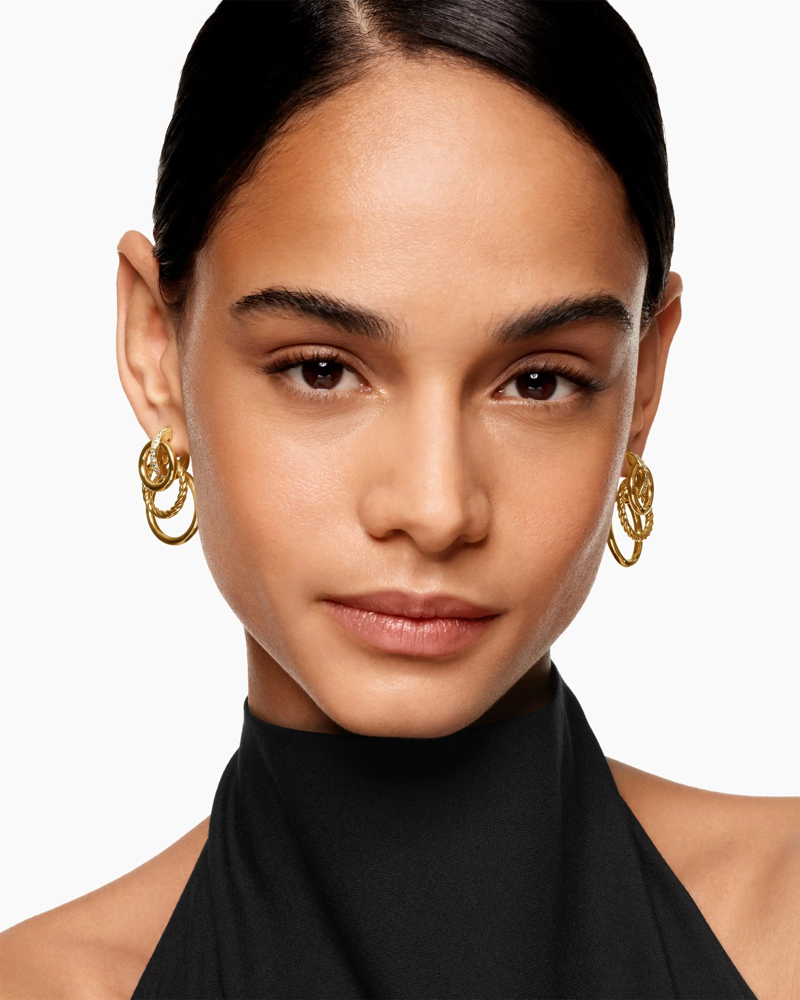 Fashionable Exaggerated Twisted Striped Earrings for Women 18K Metal Three Circular Stainless Steel Charming Jewelry Gift