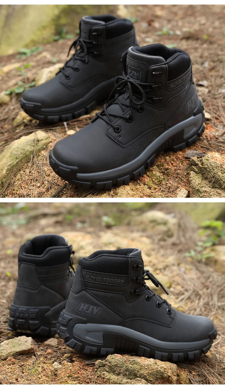 High-Top Leather Men's Boots Breathable Desert Combat Boots Outdoor Non-slip Hiking Boots Men Motorcycle Boots Work Ankle Boots