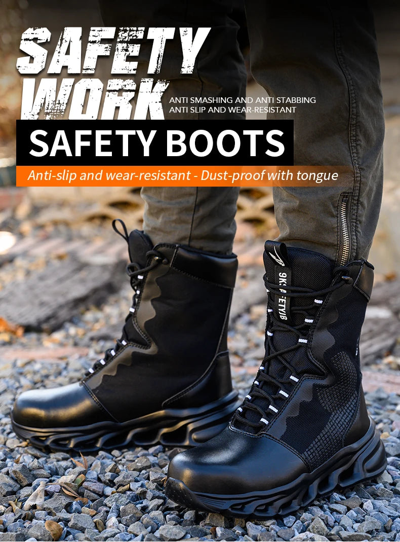 New Fashion 2024 Men Boots Safety Shoes Security Steel Toe Cap Military Boots Working Steel Toe Anti-Smashing Men's Work Boots