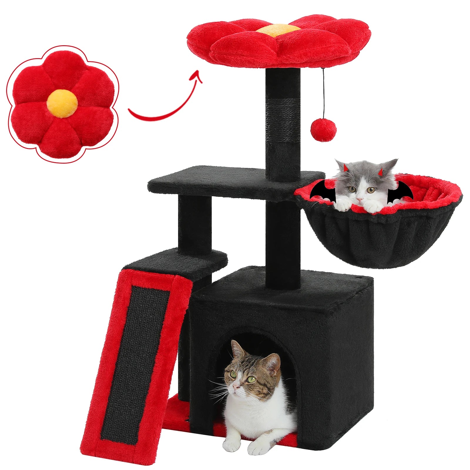Flower Cat Tree for Indoor Small Cat Tower with Sisal Scratching Ramp Cozy Hammock and Removable Top Perch Cat Condo Kittens Toy