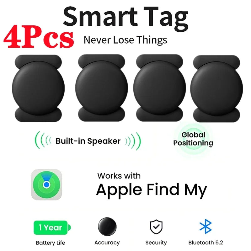 4-Pack IOS GPS Smart Tag for Find My Tracker Kits with Strong Magnetic Suction Silicone Shell Anti-loss for Pet CarSmart Tracker