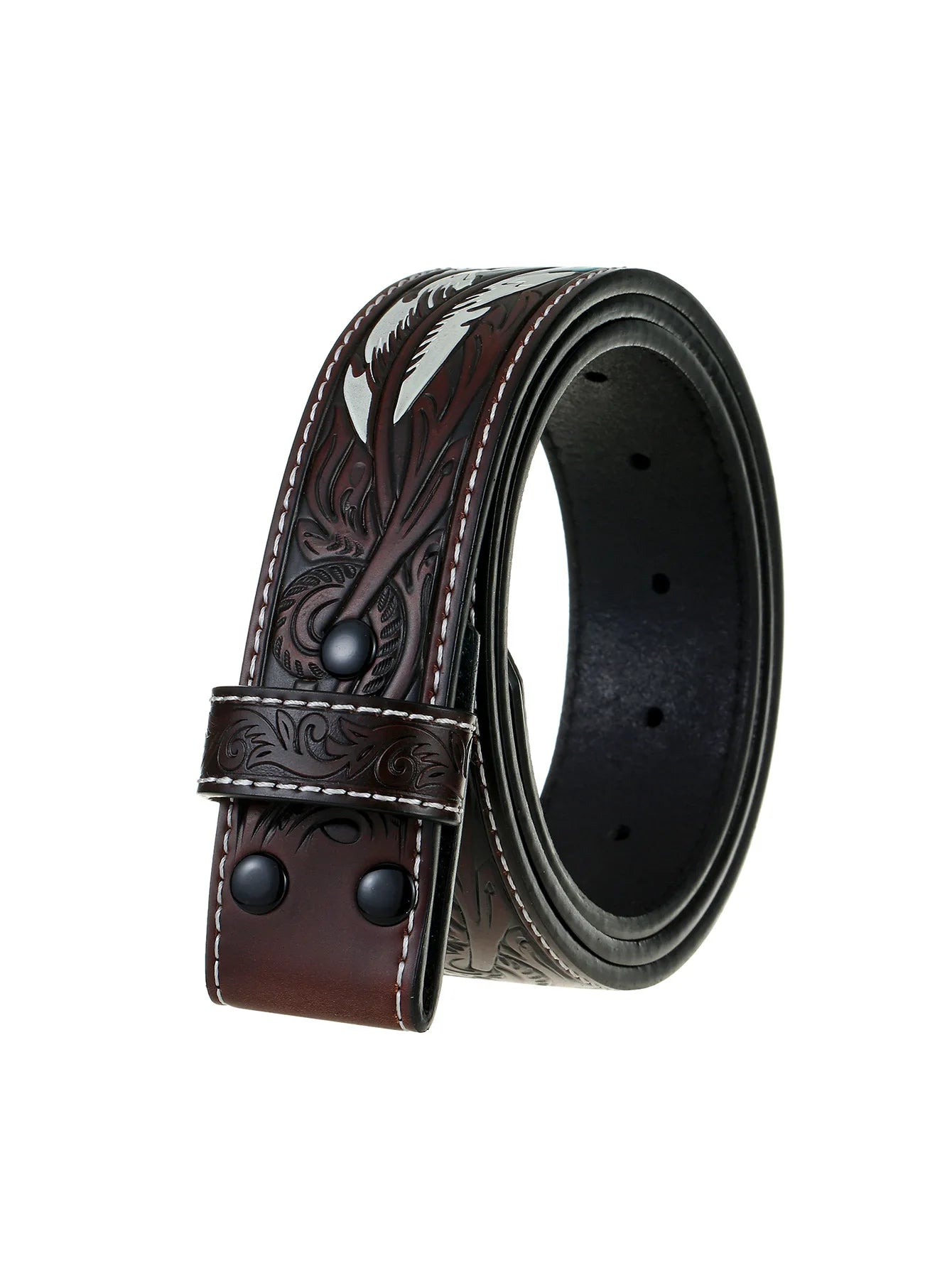 Genuine Leather Embossed Belts for Men&Women Cowboy punk wind pressure flower feather retro same style For 4CM Wide