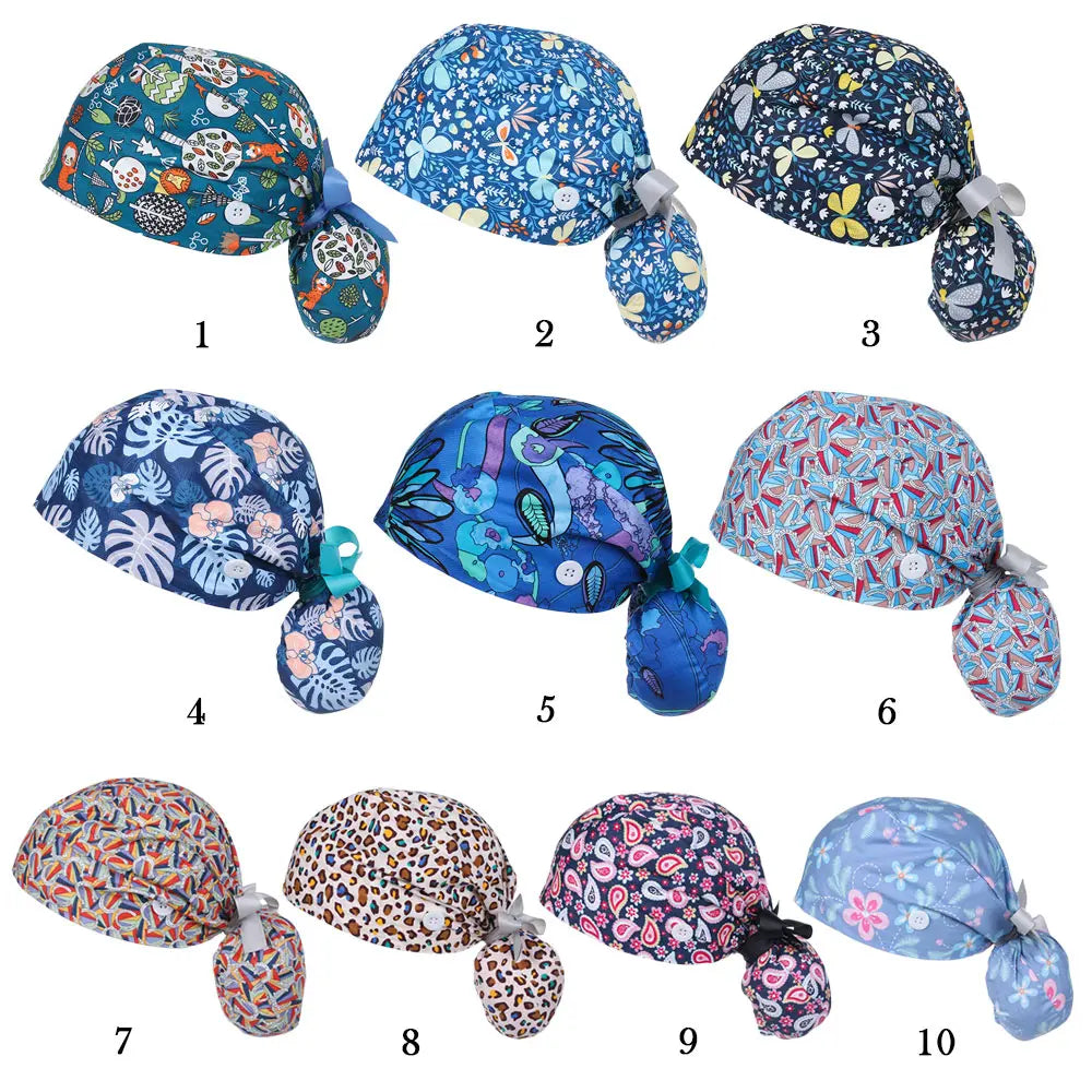 Women & Men Tie Back Hats Ponytail Holder Adjustable Long Hair Cap Working Hat With Button Working Cap