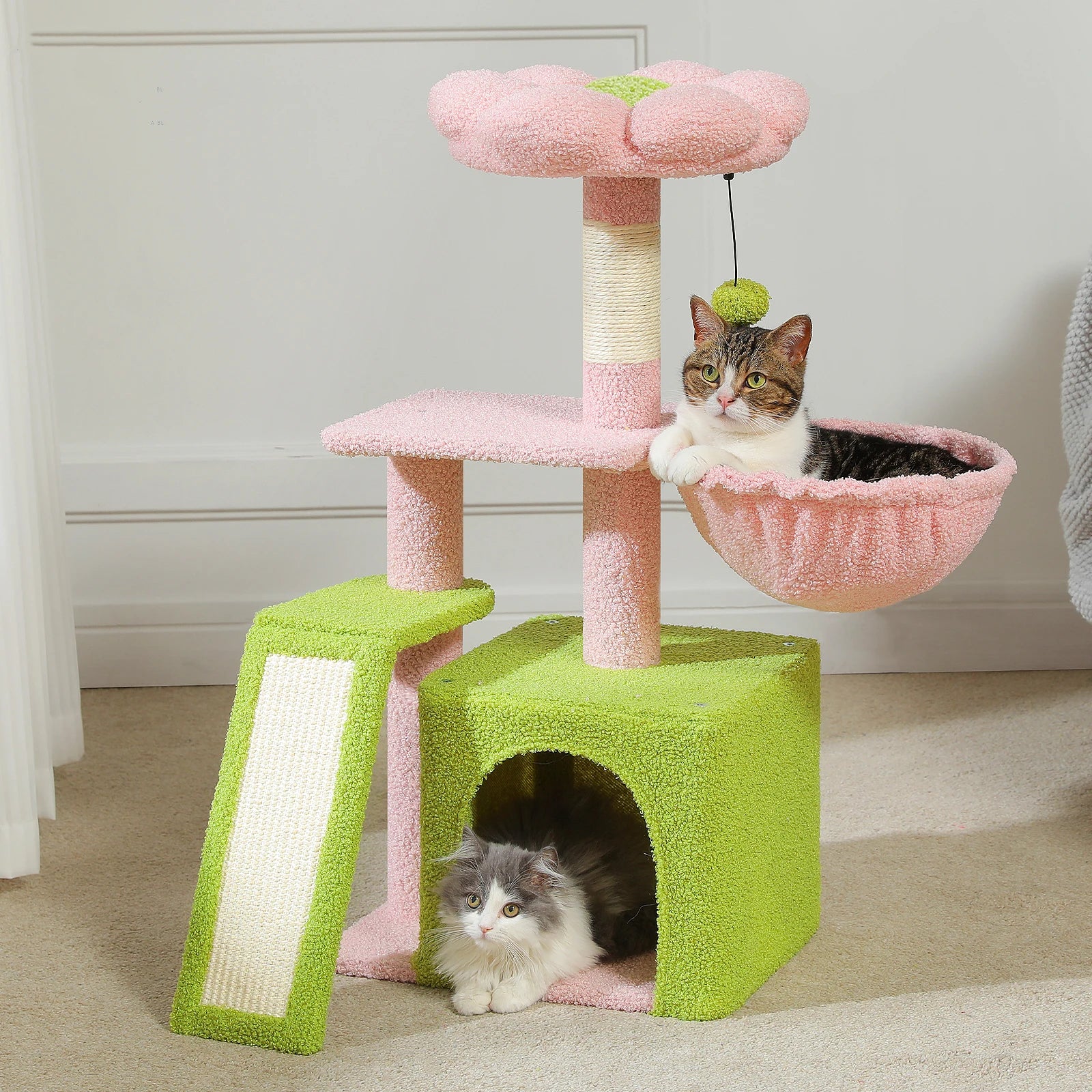 Flower Cat Tree for Indoor Small Cat Tower with Sisal Scratching Ramp Cozy Hammock and Removable Top Perch Cat Condo Kittens Toy