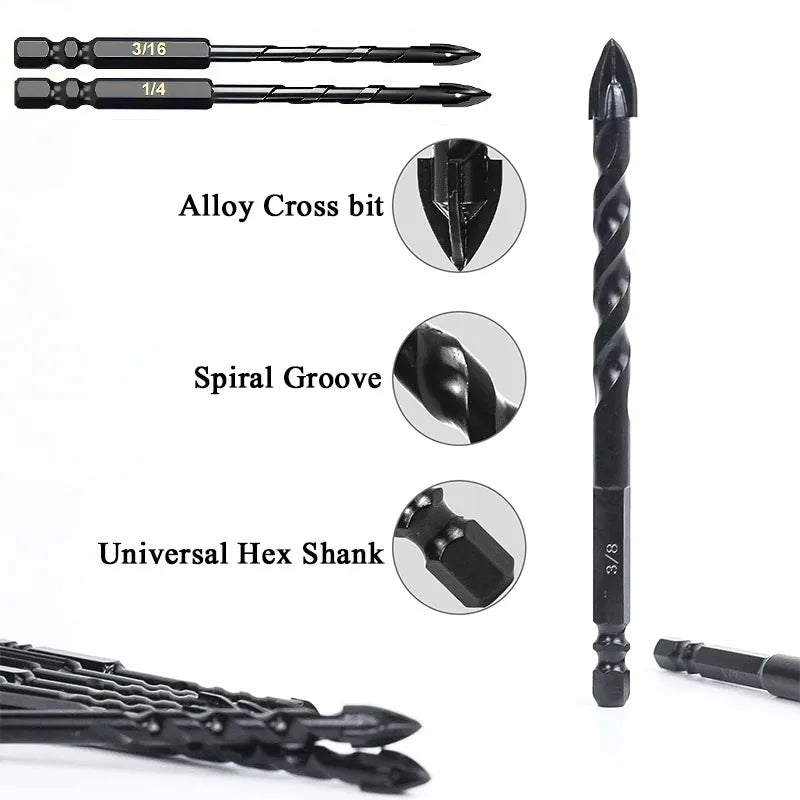 10 Pieces of Concrete Drill Bit Kit, suitable for Glass Plastic Wood Brick Tungsten Carbide Drill Hard Alloy Cross Drill Bits