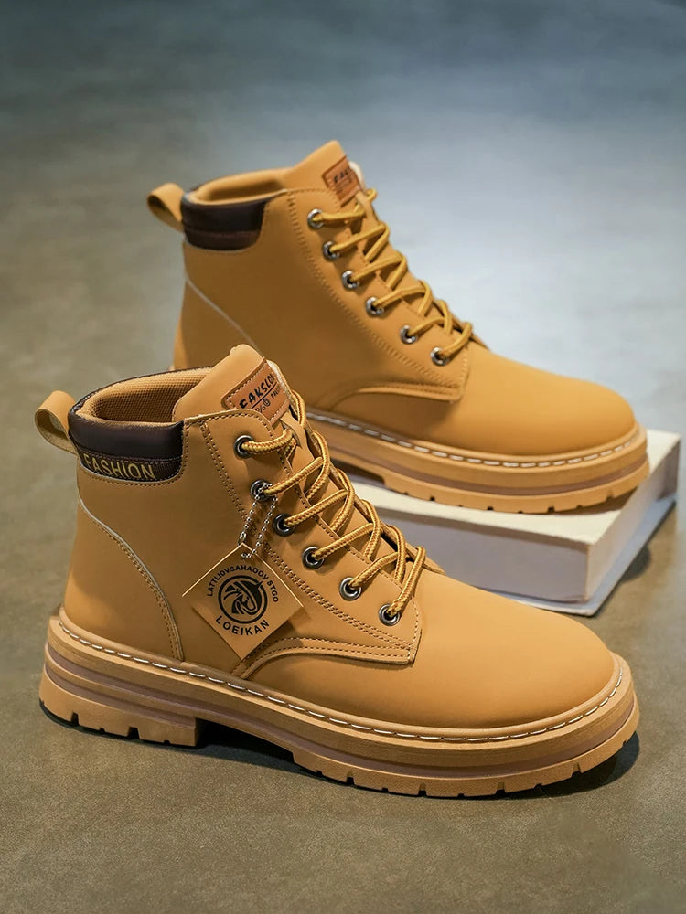 Men's Fashionable High-Top Yellow Boots Casual Shoes Outdoor Off-Road Hiking Boots Trendy Comfortable Footwear