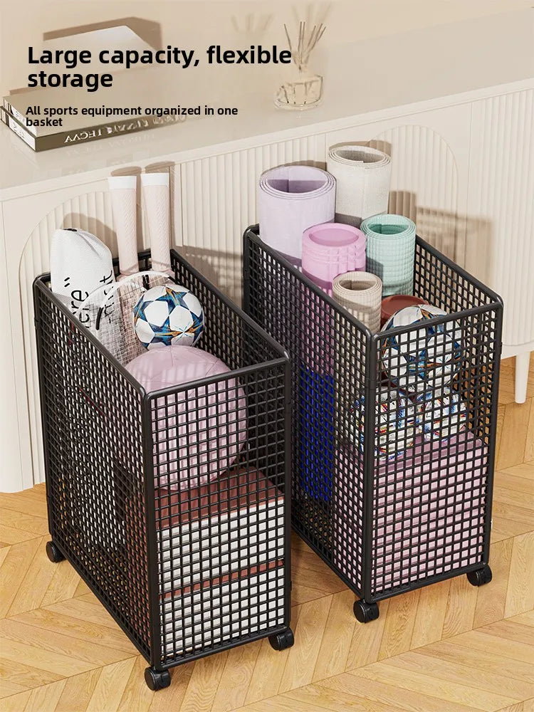 Modern mat Yoga Mat Storage Basket with Wheels Home Sports Equipment Organizer Badminton Storage Fitn Gear elf