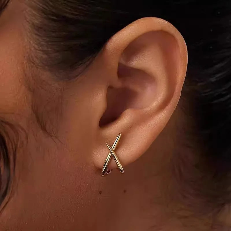 Trendy Inlaid with Rhinestones Cross Stud Earrings for Women Dainty Simple Minimalist Earring Fashion Jewelry Party Gifts