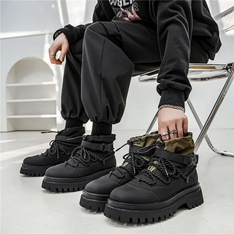 Fipatbu Men's Boots Fashion Designer High Top  Non Slip Height Increased Round Toe Winter Work Breathable Walking Botas Hombre