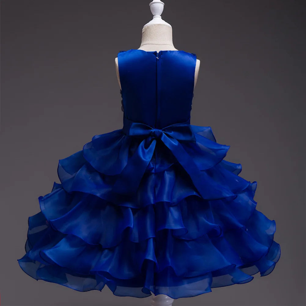 Elegant Dress For Girls Sleeveless Flower Ruffles Gown For Kids Wedding Prom Bridesmaid Birthday Party First Communion Dress