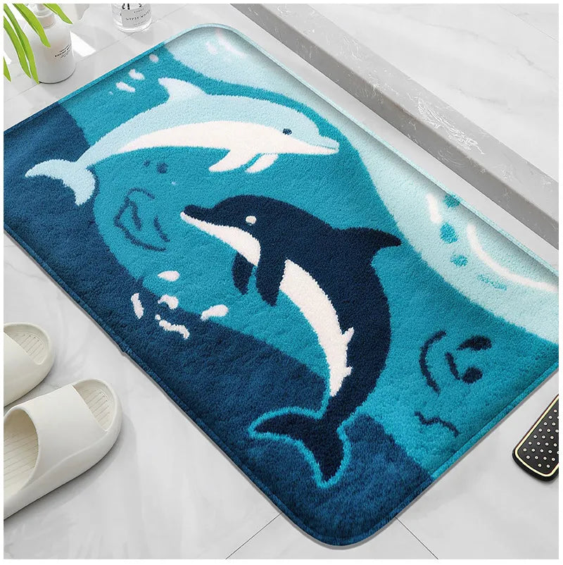 Blue sailboat shower room, small carpet, toilet, absorbent floor mat, home decoration mat, bathroom door mat, machine washable