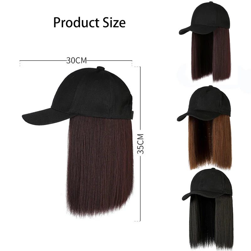 Beanies Hat With Hair Wigs For Women 24 inch Long Straight Hair Synthetic Wig Warm Soft Ski Knitted Autumn Winter Cap