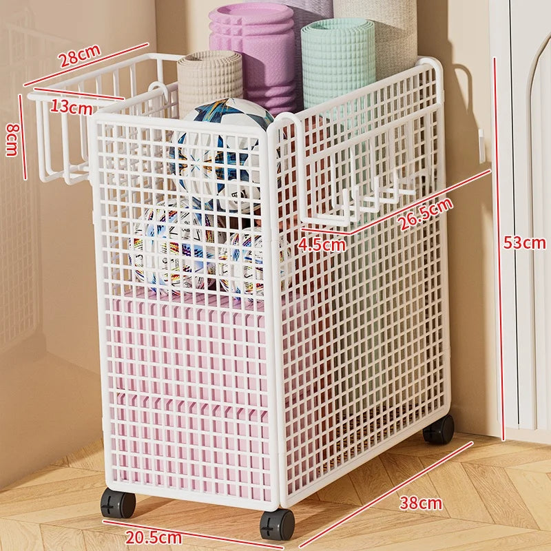 Modern mat Yoga Mat Storage Basket with Wheels Home Sports Equipment Organizer Badminton Storage Fitn Gear elf